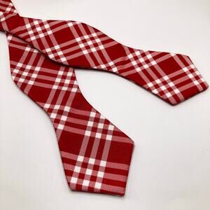 Izod Red & White Plaid Diamond Point Bow Tie Adjustable Self Tie Preppy Academia